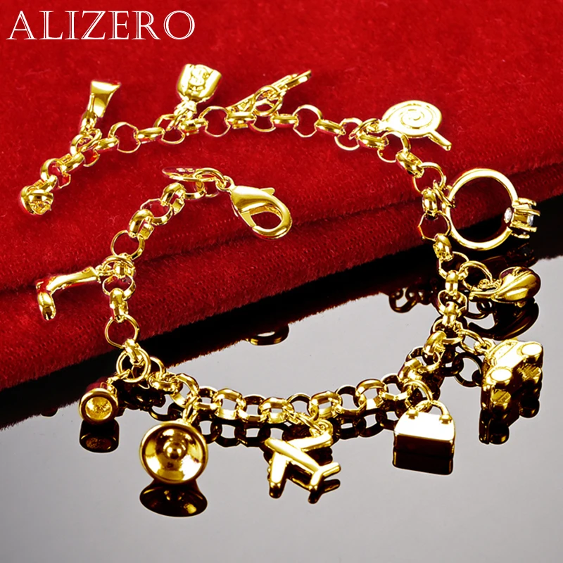 ALIZERO 18K Gold Shoes / Lollipop / Guitar / Bell  Charms Bracelets For Women Wedding Party Gift Lady Fashion Jewelry