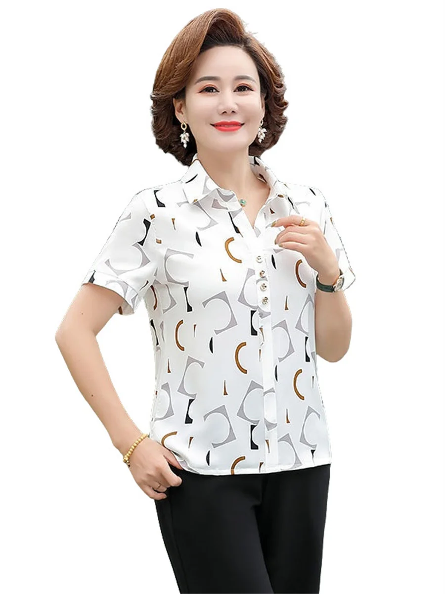 5XL Women Spring Summer Blouses Shirts Lady Fashion Casual Half Sleeve Turn-down Flower Printing Blusas Tops TT2107