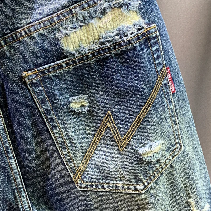 Осень/зима 2022, новые мужские модные джинсы с нашивками для пирсинга и свободные брюки с буквенным принтом