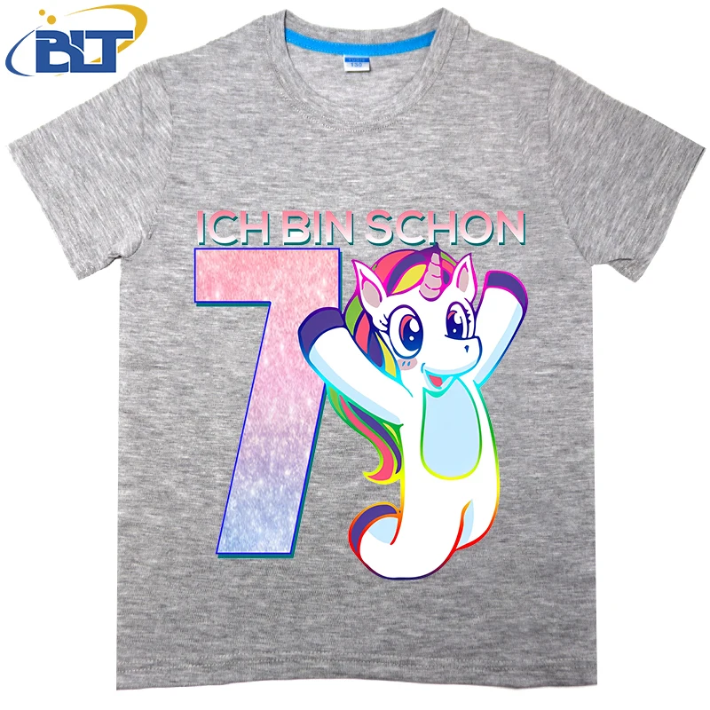 

Girls Unicorn 7th birthday printed kids T-shirt summer cotton short sleeve casual tops for boys and girls