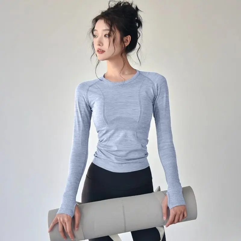 Spring and Autumn Movement Slim Fit Speed Drying Yoga Running Training Fitness Round Neck Long Sleeve Tops for Women