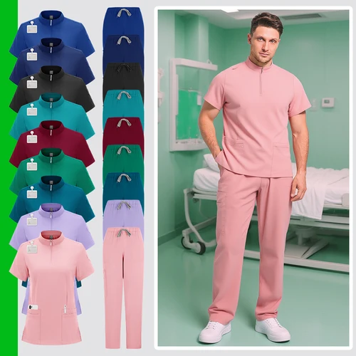 Ropa de trabajo hospitalaria, uniformes médicos con cuello en V, ropa de trabajo para médico y enfermera, conjunto exfoliante para cirugía, ropa de trabajo para farmacia Dental, traje de manga corta