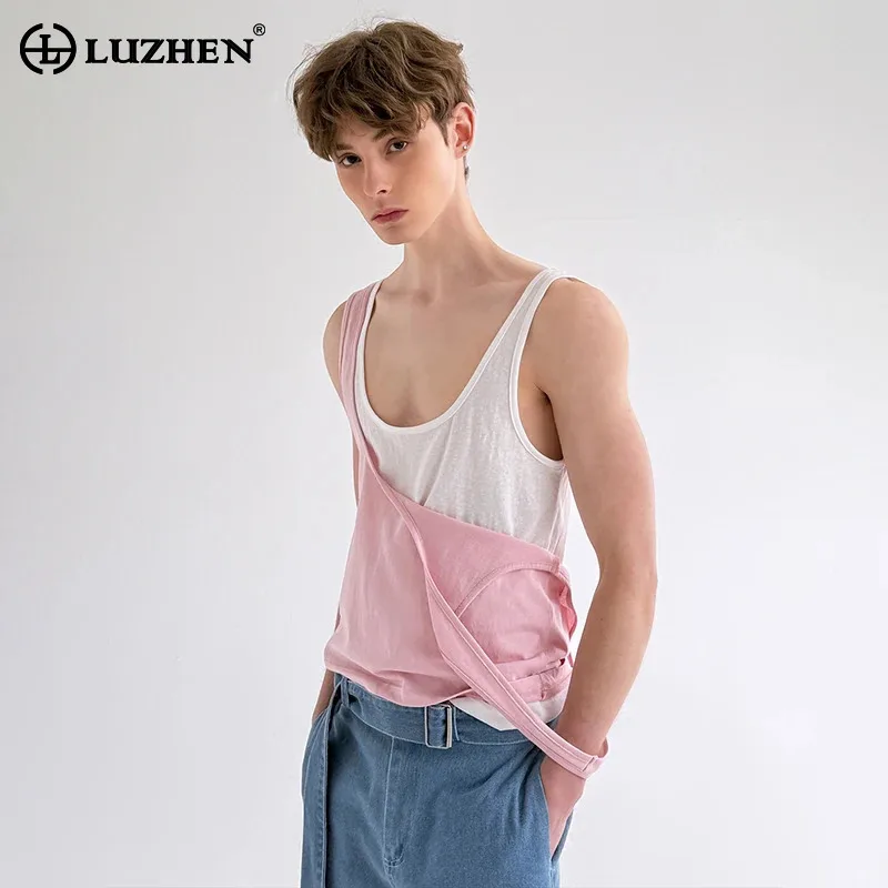

LUZHEN 2025 Summer New Double Layer Design Sleeveless T-shirts Two-piece Clothes Men's Handsome Casual Fashion Tank Tops JY3182