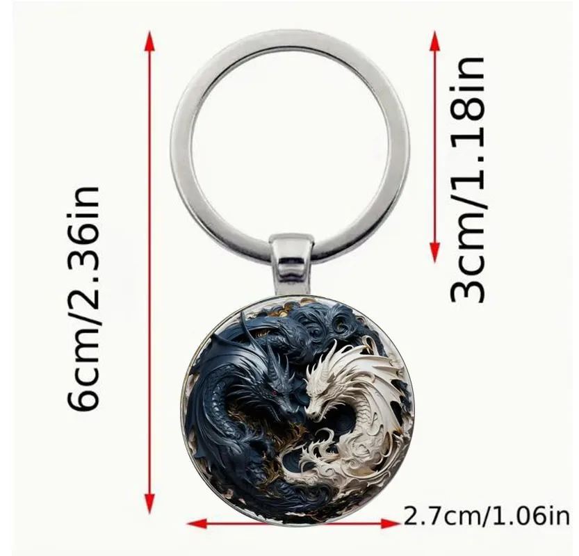 سلسلة مفاتيح عصرية على شكل تنين يين يانغ - حلقة مفاتيح ميمونة من سبائك الزنك ذات التنين المزدوج #2