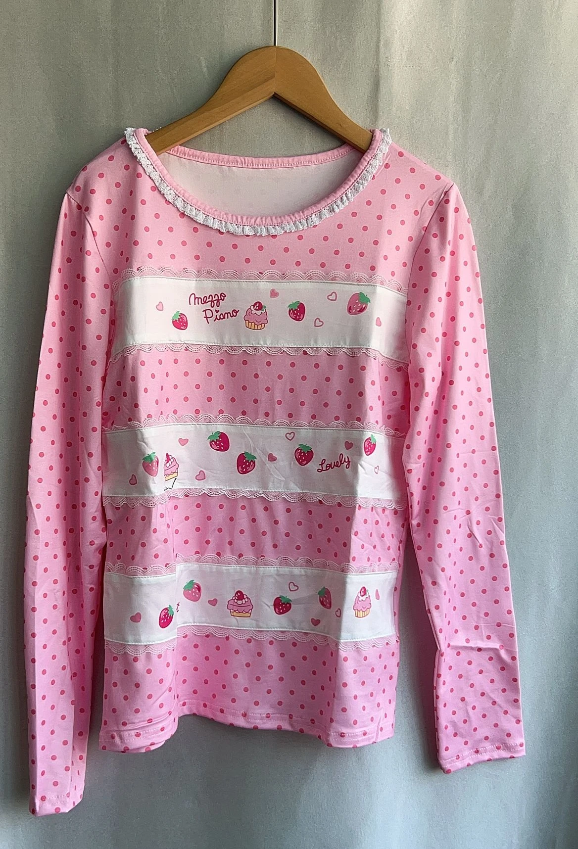 Sweet Polka Dot O-neck T Shirts Women Ropa Mujer Long Sleeve Tees Chic Cute Camisetas Y2k Tops Embroidery Strawberry Tshirt 2025 image 5