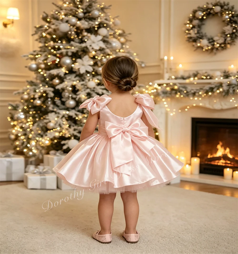 Pink Kids Clothing Girl Pageant Host Performance Party Gown Princess Flower Formal Birthday Dress Eid Children