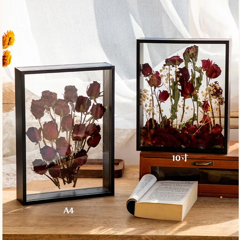 4cm Deep Transparent Shadow Box Frames Bouquet Display Flower Case Deep for Crafts 3D Picture Memorabilia Memory Wooden Tabletop
