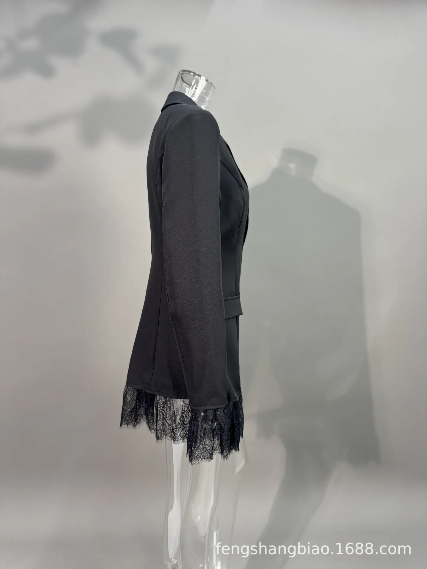 سترة نسائية HZXVic بجيوب على شكل طية صدر السترة وأزرار للعمل والمكتب سترة طويلة مع خياطة من الدانتيل في الحاشية