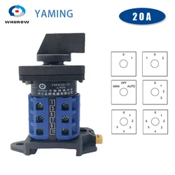 DIN Rail Mounted Cam Switch 2/3/4/6/7 Position 20A 660V 3 Poles Rotary Changeover Switches LW26-20 LW28-20 YMW26-20/3