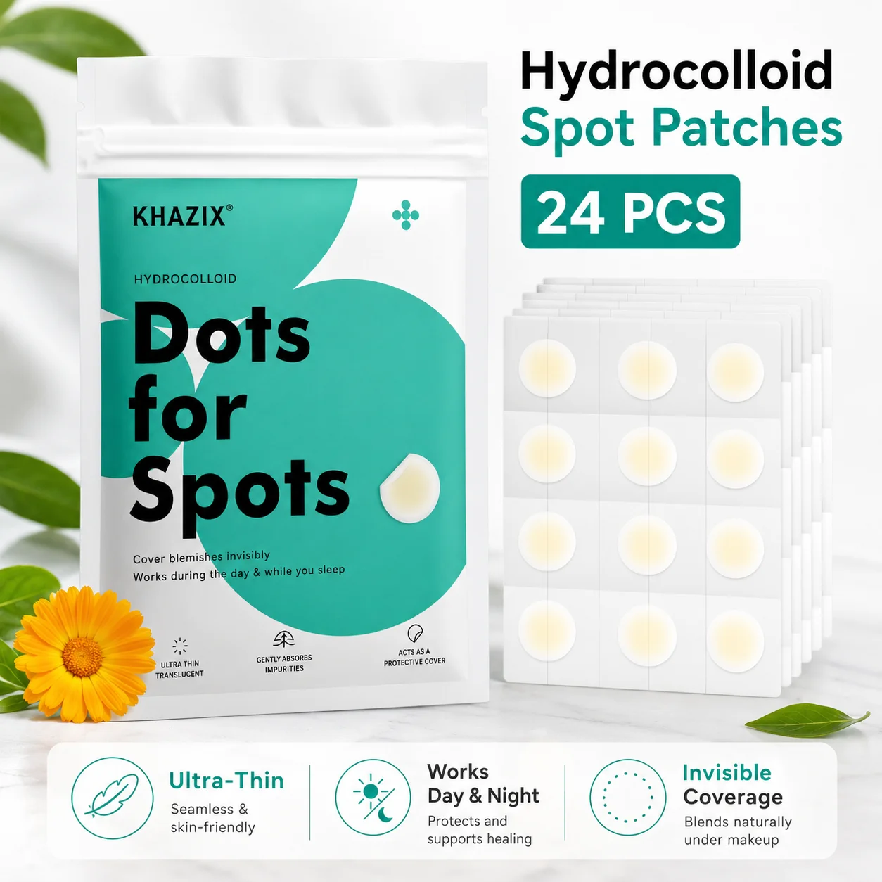 24 patchs hydrocolloïdes pour l'acné, autocollants hydrocolloïdes pour les boutons, couvrant les imperfections et les défauts cutanés