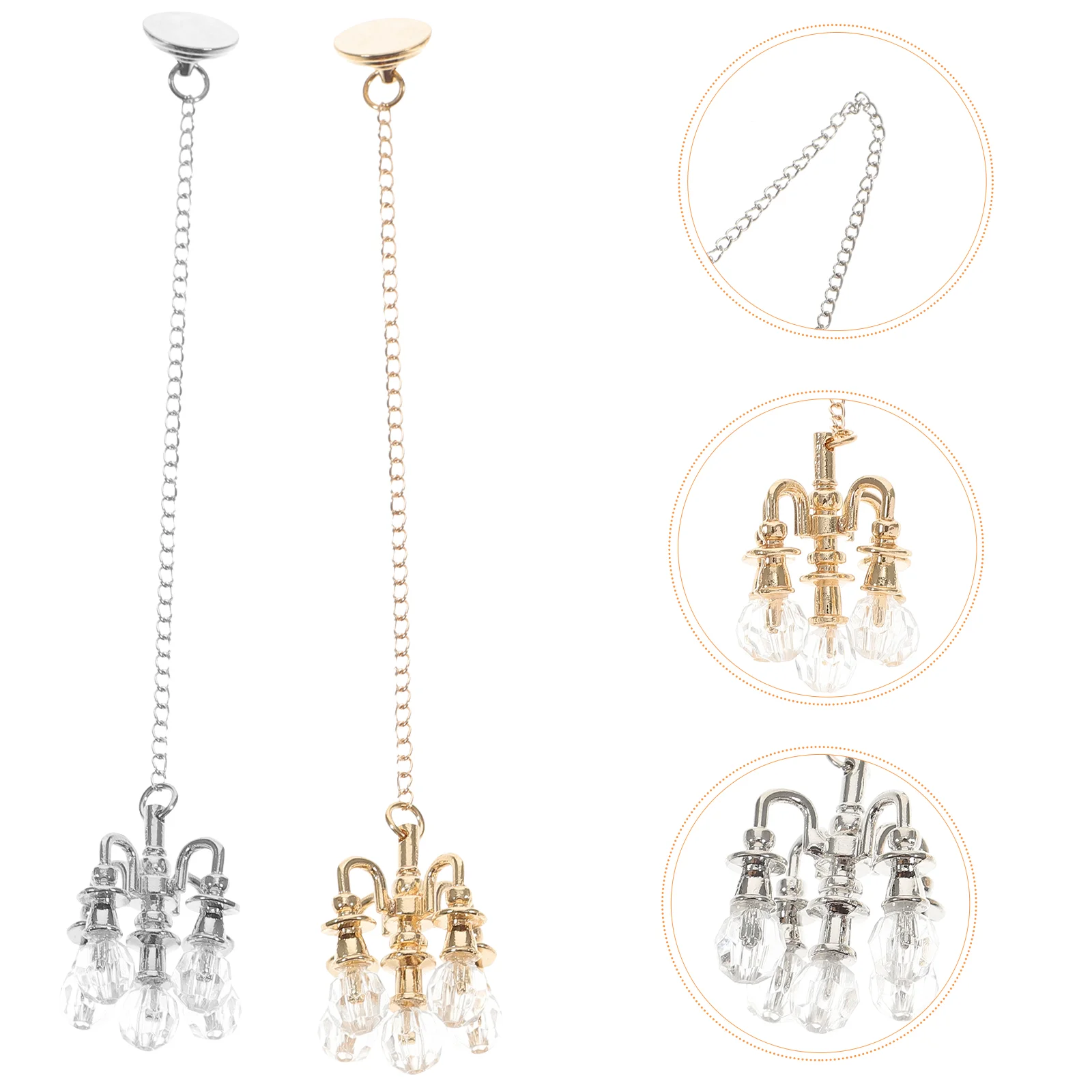 2 Pcs Miniature House Chandelier Dollhouse Accessories Smooth Pendant Lamp Model Alloy Child Bedroom Decor Toy Furniture