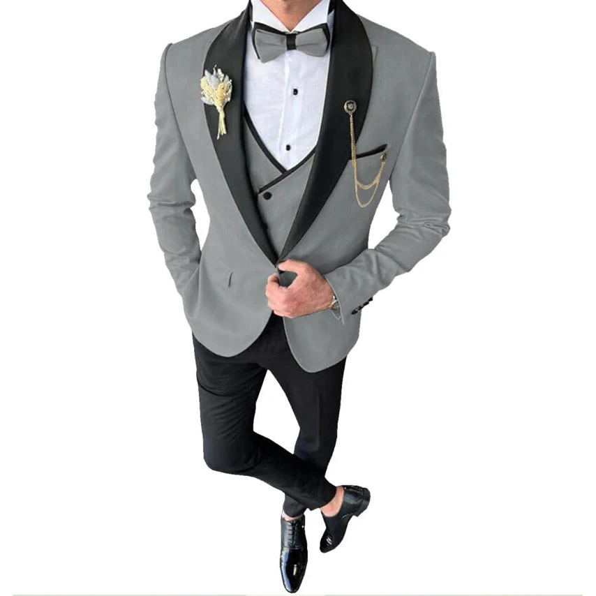 White 3 Pieces Casual Men Suits Slim Fit Formal Best Men Wedding Groom Wear Blazer Vest Trousers Formal Trajes De Hombre