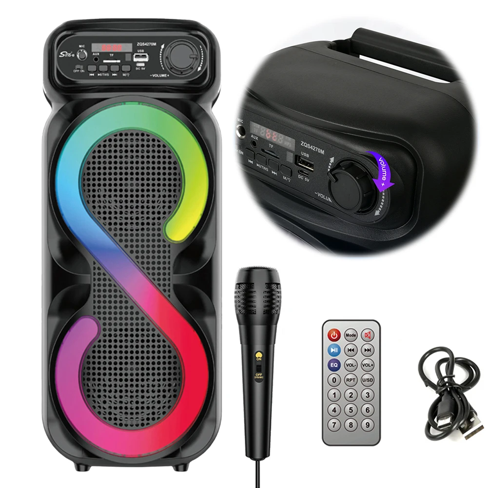 Bluetooth-Compatible Speaker Portable Boombox with RGB Light Outdoor Speaker High Volume Wireless Speaker for Outdoor Camping