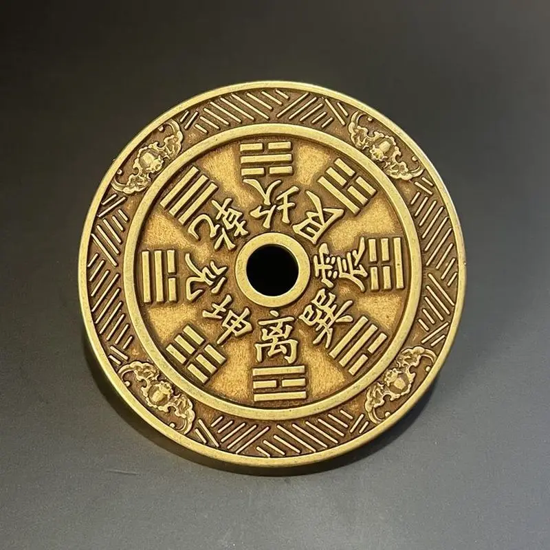 6.7cmBrass Heaven and Earth Branches Mountain Ghost Coin with Engraved Eight Trigrams, Round Hole Copper Coin Pendant, Amulet Co