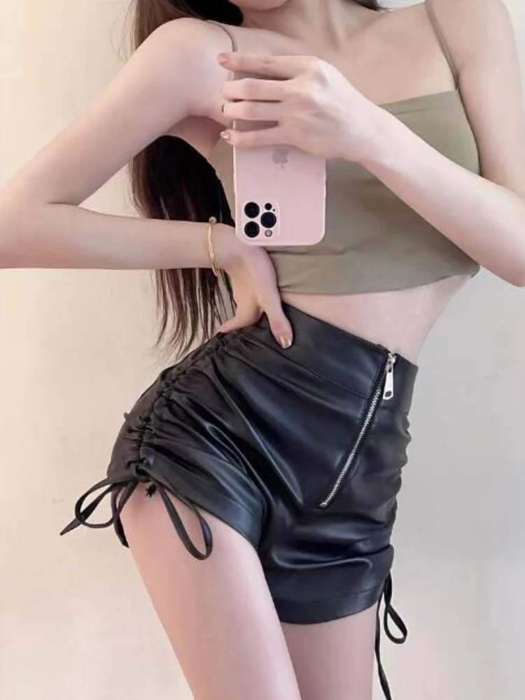 Shorts Women Shirring Fashion Leisure Solid Lace-up Streetwear Elegant Simple Popular Sexy Design Holiday Summer Folds Daily New