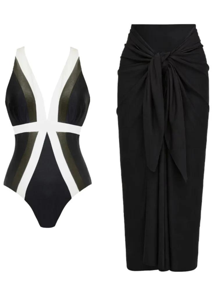 Retro-Bikini mit Print, zweiteiliger Badeanzug und Strandkleid mit Rock, eng anliegender Damen-Bandage-Bikini, luxuriös und elegant für den Sommerstrand.