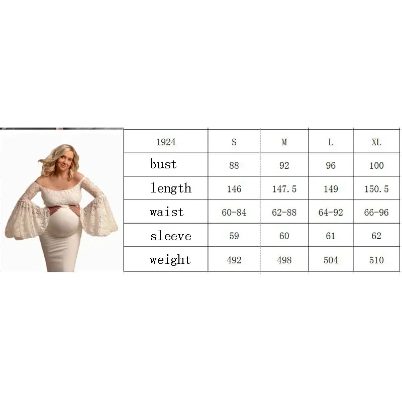 レースパゴダスリーブドレス妊娠ドレス写真撮影マタニティ写真小道具フィッシュテールマタニティドレス写真撮影用