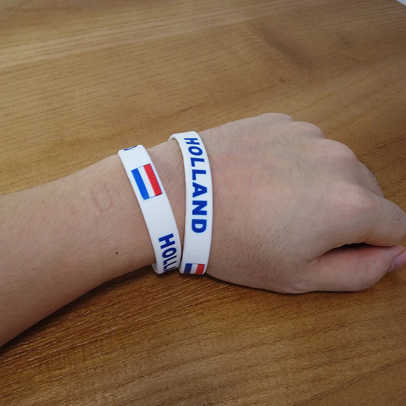 Wholesale Customized 50pcs Holland National Flag Wristband Sport Silicone Bracelet Rubber Band Commemorative Fashion Accessory