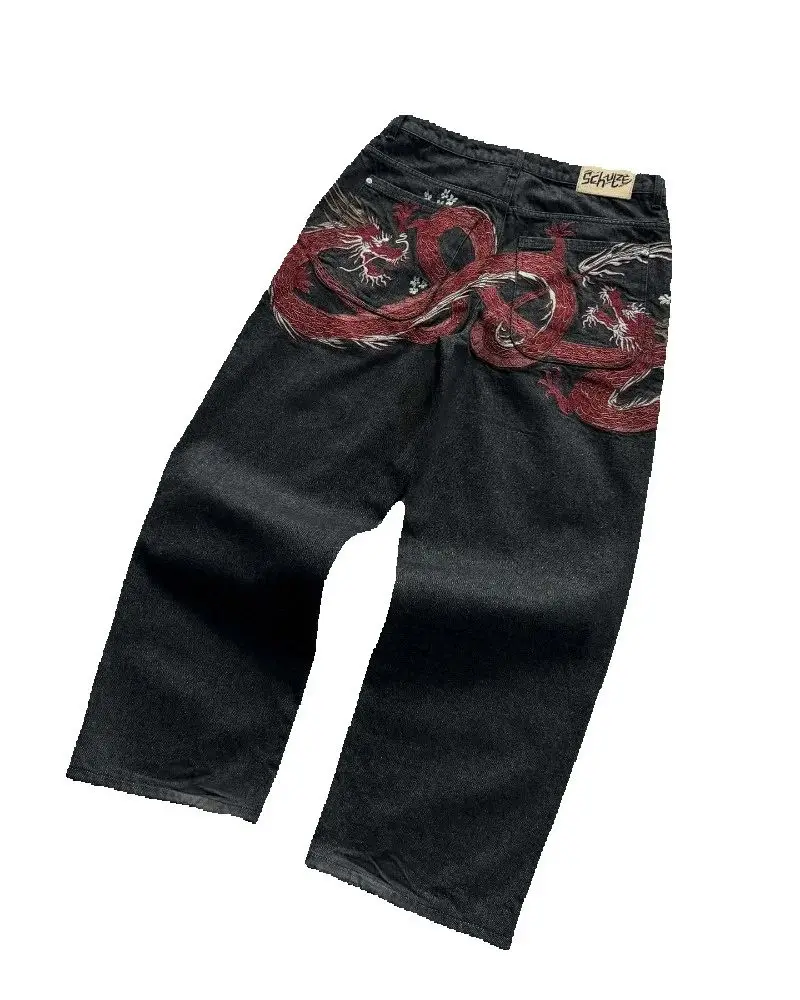 العصرية Harajuku ريترو الشارع الشهير فضفاض مستقيم واسعة الساق السراويل الرجال Y2K عادية الهيب هوب روك خمر المتضخم غسلها الجينز النساء #2