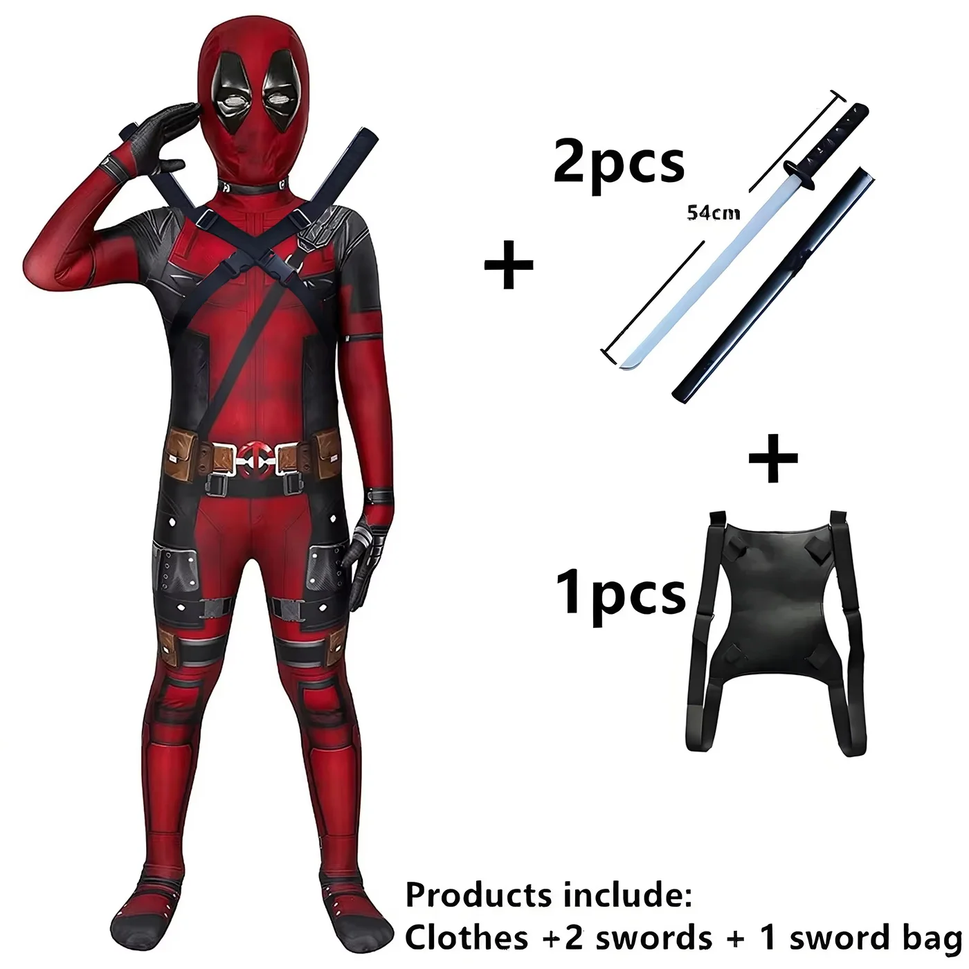 Hochwertiges Deadpool-Kostüm Halloween Cosplay-Kostüm Deadpool-Anzug Overall Deadpool-Kostüm Karneval Festival Geschenk Schwert-Set