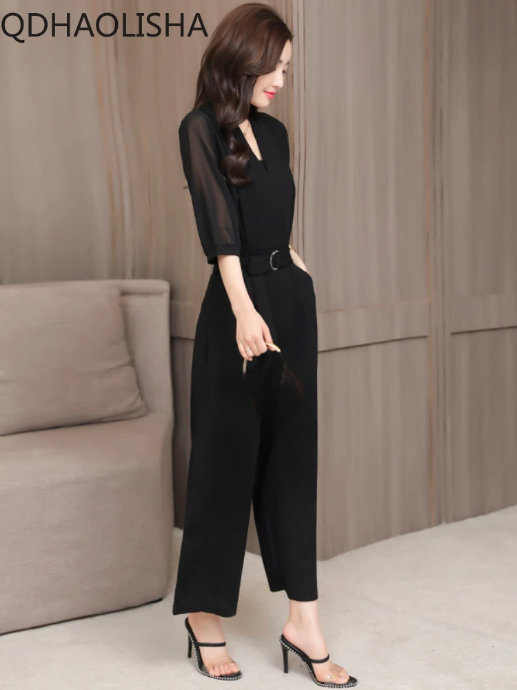 New in High Waist Jumpsuit Woman Clothes Korean Fashion Elegant Commuter Black Wide Leg Jumpsuit Set for Women Spring Streetwear