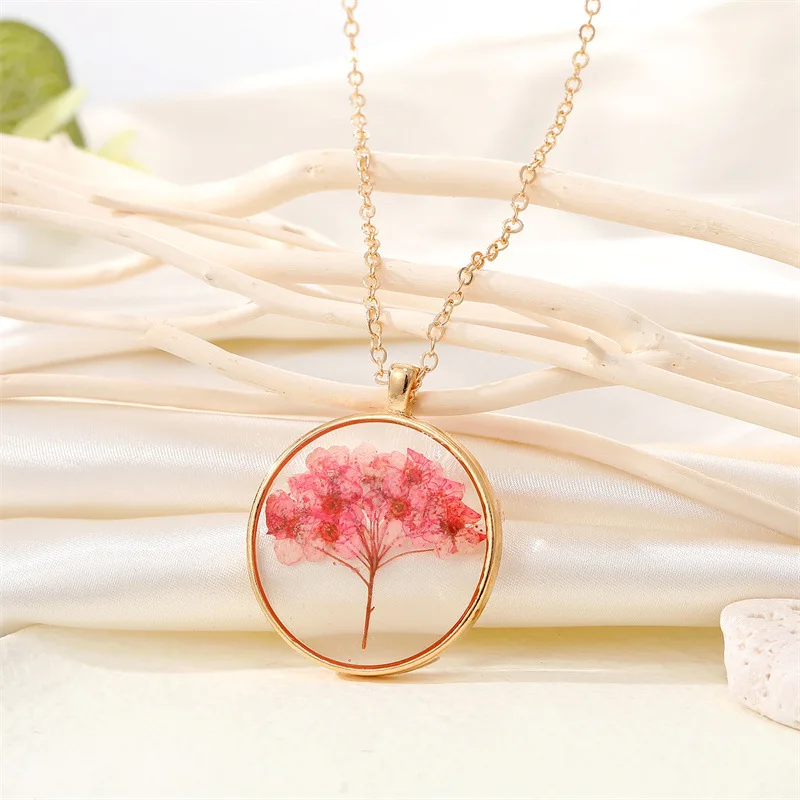 Dried Flower Pendant Necklace Transparent Resin Epoxy Immortal Flower Unqiue Women Neckalce Fashion Summer Floral Necklaces 2022