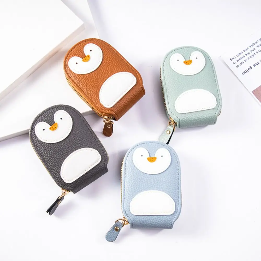 

Simple Multi-card Penguins Card Holder PU 11 Card Slots Organ Style Card Bag Zipper Business Card Leather Coin Purse Daily