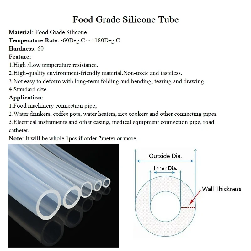 Tuyau en caoutchouc de silicone rose de qualité alimentaire, flexible, non CUSilicone, ID x OD 2x4mm, 3x5mm, 4x6mm, 5x7mm, 6x8mm, 1 m, 2 m, 3 m, 5m, 10m tuyau d'eau, tube