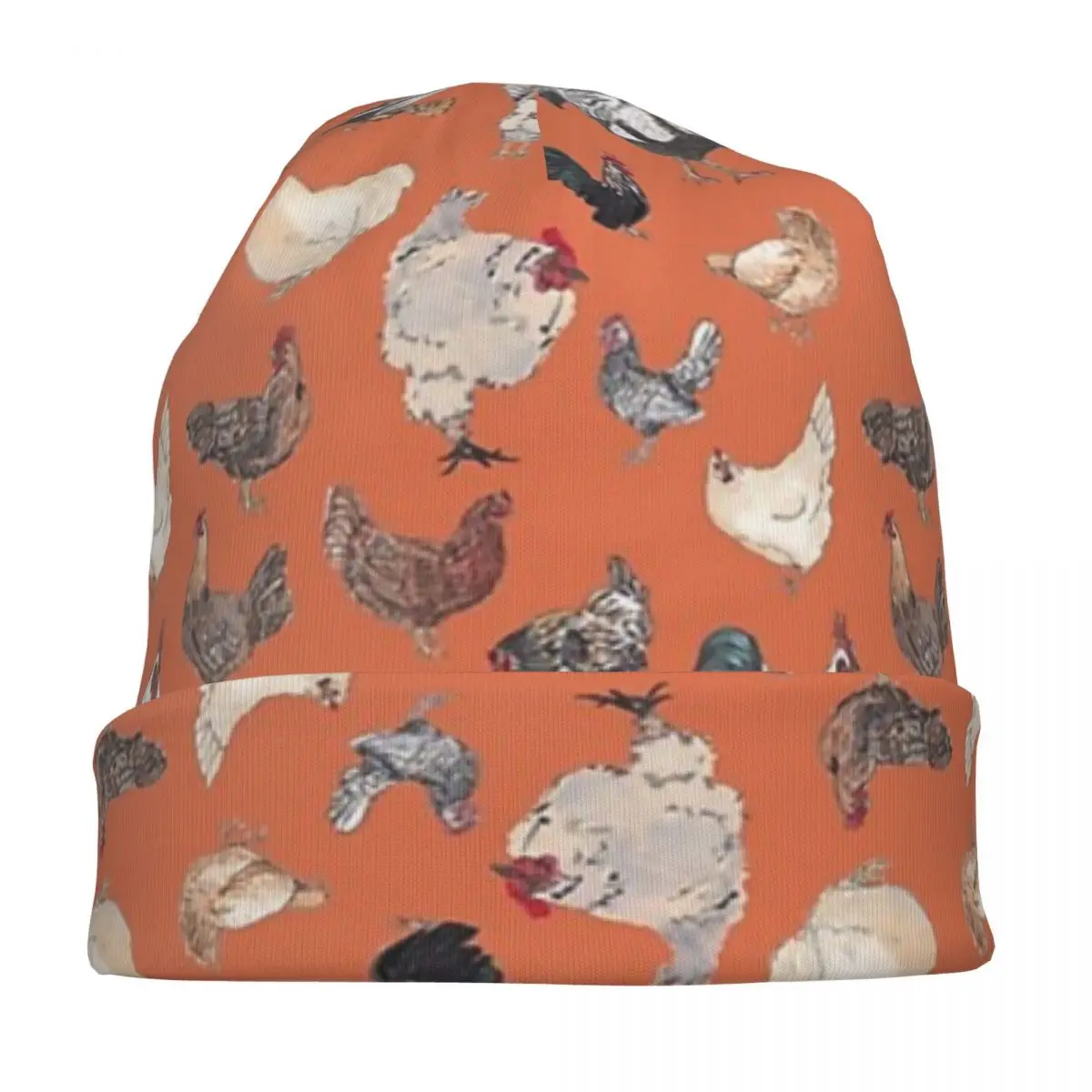 الدجاج سعيد في العميق البرتقالي Skullies Beanies القبعات الدافئة الخريف الشتاء في الهواء الطلق قبعة محبوك قبعات بونيه للجنسين الكبار