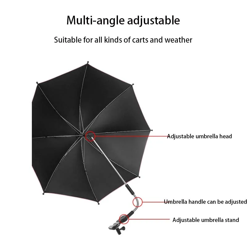 UV Protection Baby Stroller Umbrella With Clamp Fold Universal Rainproof Stroller Cover Umbrella 360 Degrees Adjustable Sunshade