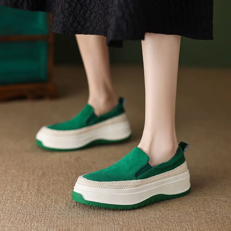 Women\'s Shoes Slip On Green Female Footwear Loafers High Platform Stylish And Low Price Fashion 2024 Vulcanized For Offer