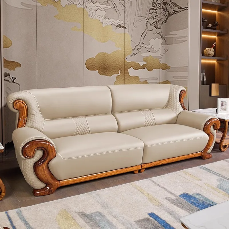 

Leather sofa, first layer cowhide, high-end, villa, large and small living room, home, modern, simple, solid wood, combination