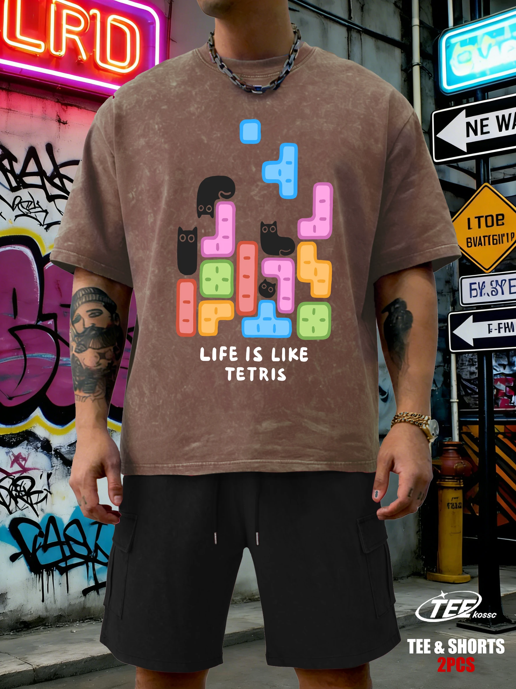 

Мужские футболки с принтом Life Is Like Teteis, летние мягкие хлопковые футболки, повседневная одежда с круглым вырезом, комплект унисекс с шортами в уличном стиле