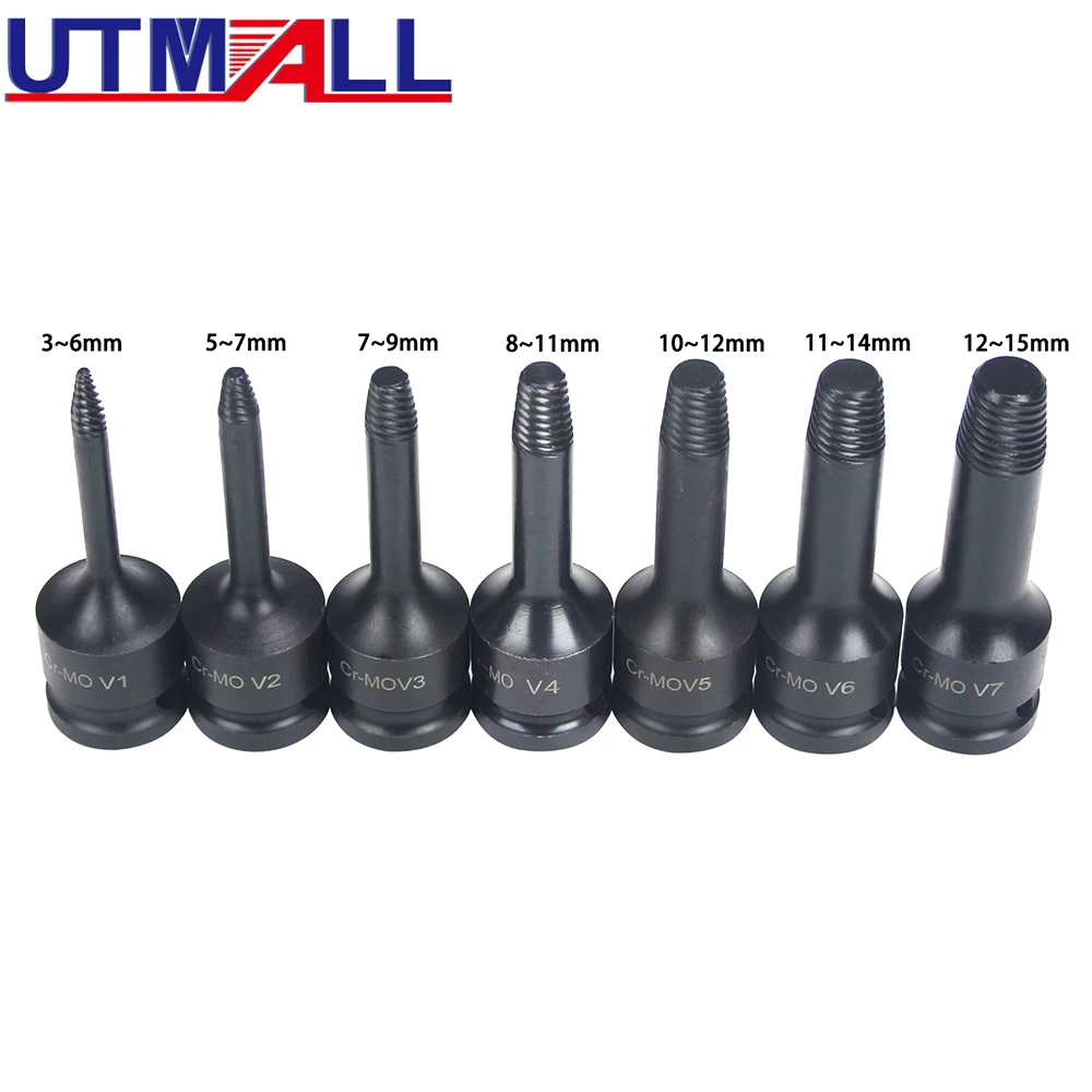 7Pcs Broken Bolt Extractor Screw Extractor Center Drill Bits Socket Damaged Screws Remover Extractor Tools V1~V7