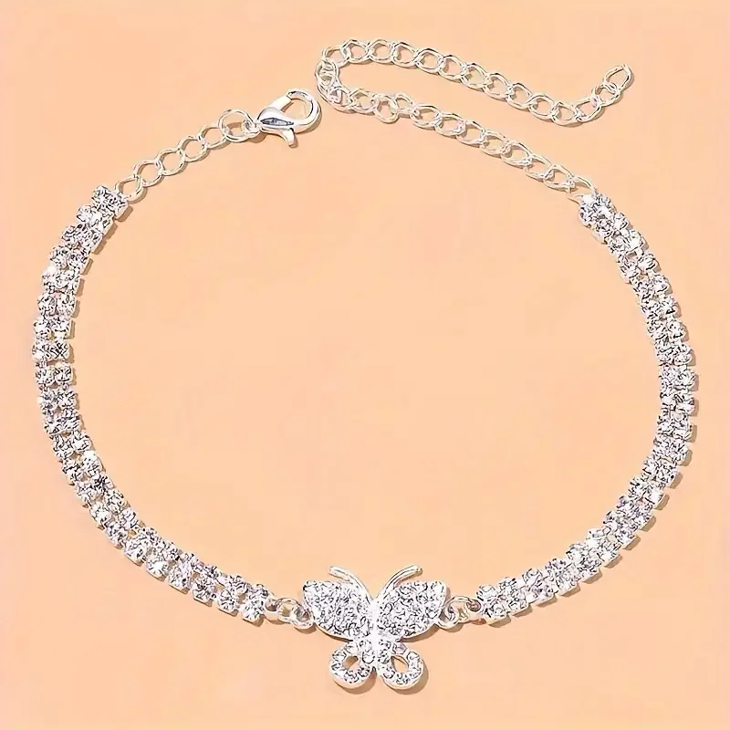 

Shining Cubic Zirconia Chain Anklet for Women Fashion Silver Plated Ankle Bracelet Barefoot Sandals Foot Jewelry