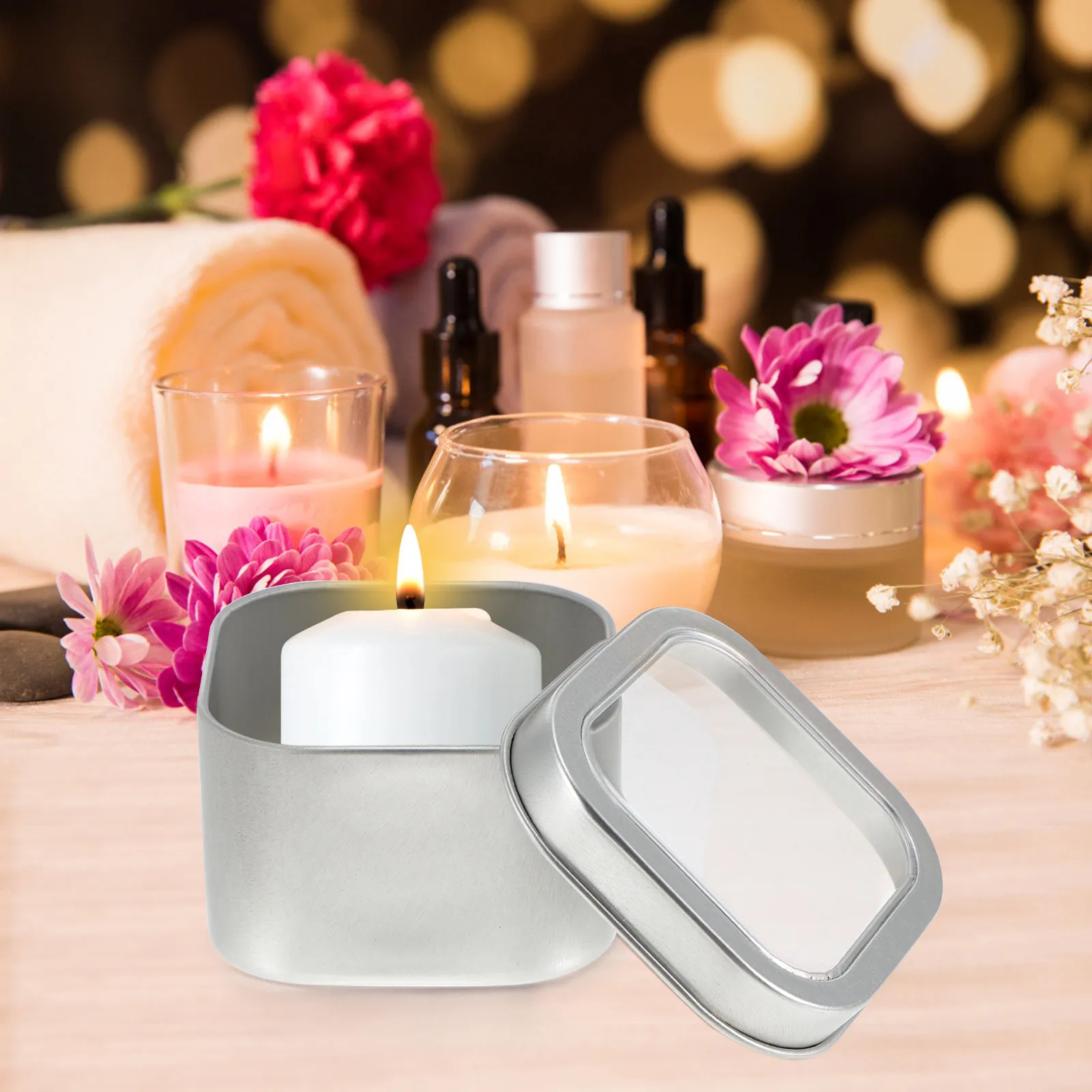 

15Pcs Square Metal Tins 8 Oz Clear Viewing Lid Tinplate PVC Reusable Sealed Containers for Making Cosmetics Box DIY Craft