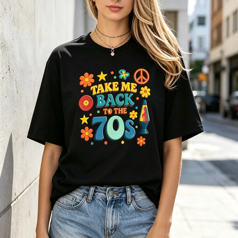 70s Throwback Graphic T Shirt Women Retro Flower Peace Sign Print Casual Short Sleeve Birthday Party Gift Tops Tee Cotton Unisex