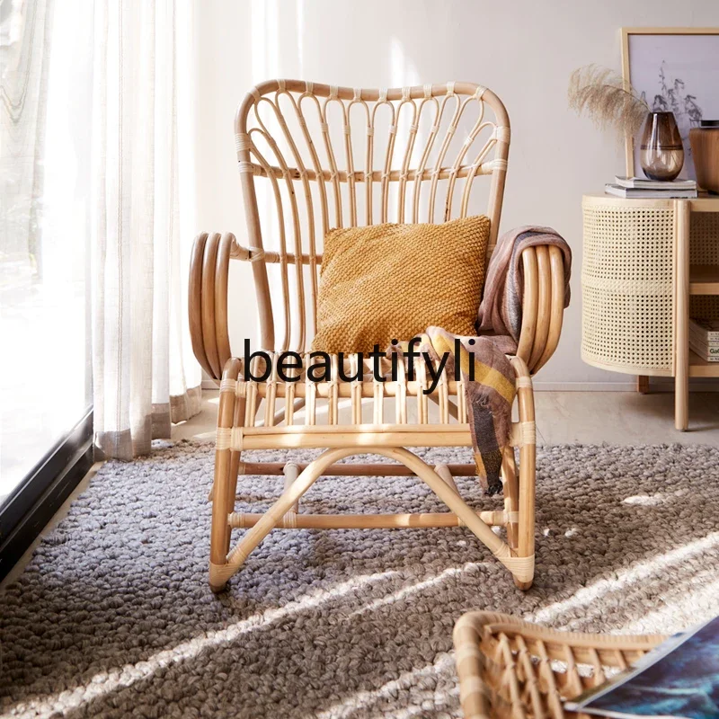 Leisure balcony rattan chair home, Japanese-style elderly living room sofa chair Nordic backrest bamboo chair homestay