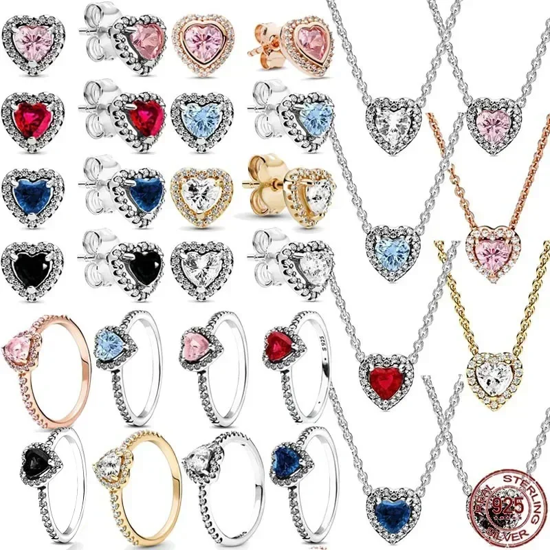 

new sterling silver crystal necklace earrings ring luxurious sparkling heart-shaped set women's jewelry New Year gift