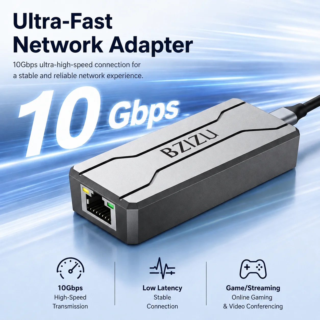 BZIZU 10Gbps USB-C Type-C To RJ45 Ethernet Adapter for USB 3.2 Gen2*2| MacBook/Mac Studio/PC/Lactop Token Factory RJ45 LAN Card