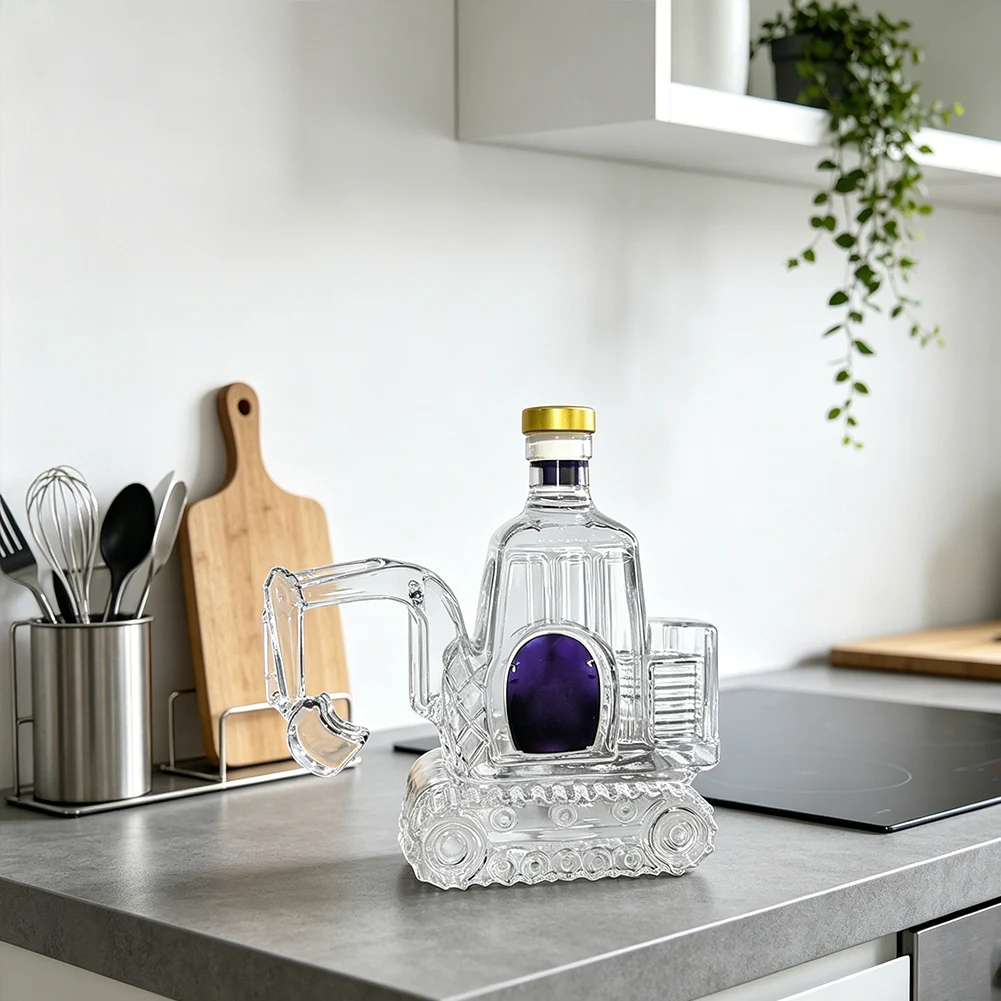 

Unique Shaped Glass Liquor Bottles Unique Excavator Design For Machinery Fans Groomsmens Gift Idea