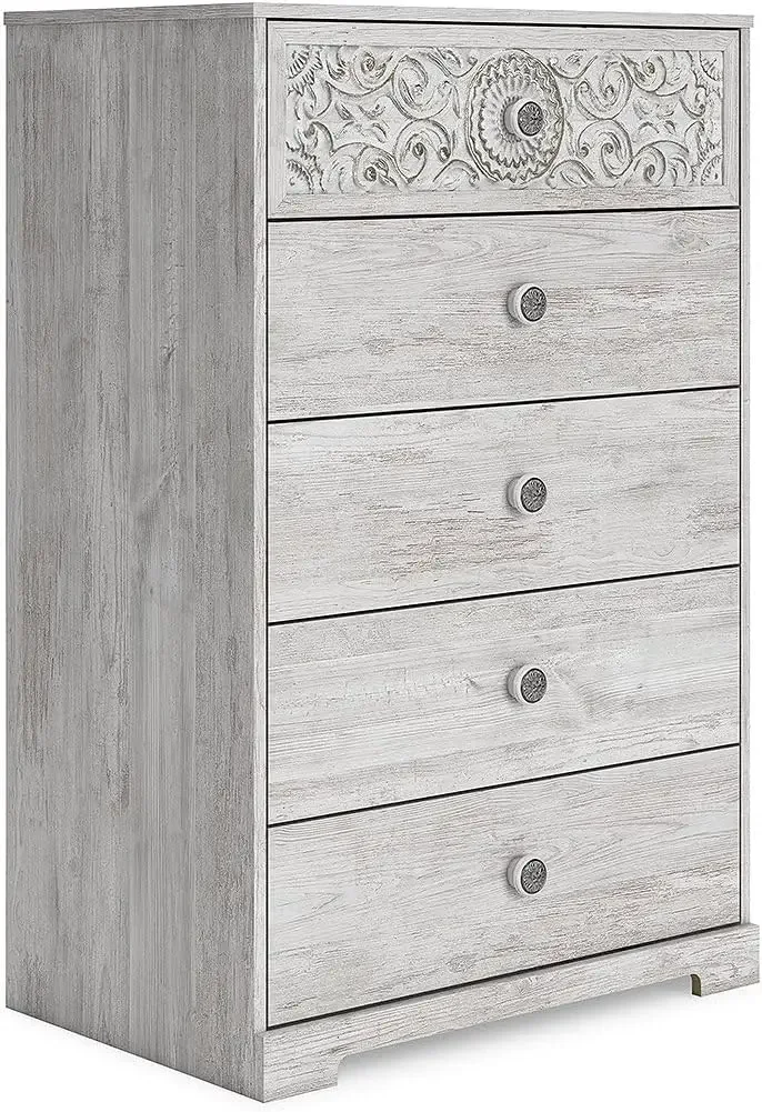 Paxberry Boho 5 Drawer Chest of Drawers, Whitewash Nightstands Dressers 29.88