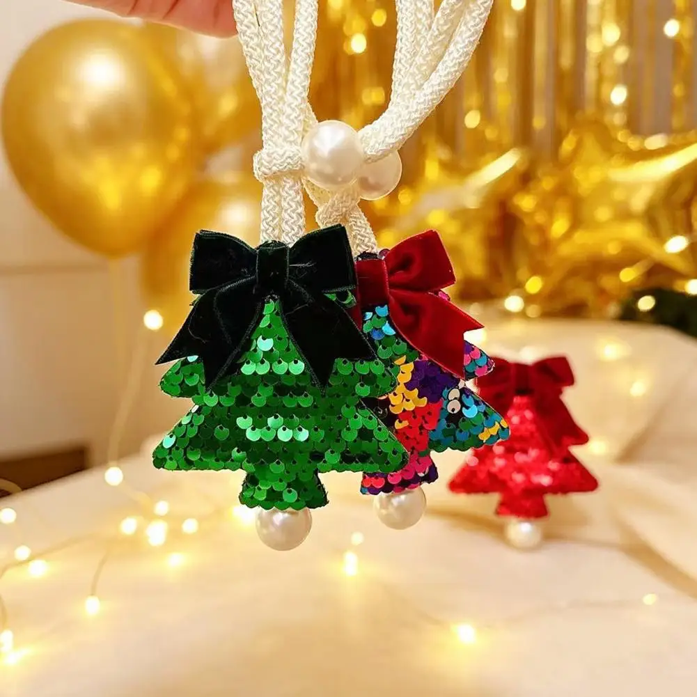 Gift Wrapping Decorative Bows Sequined Tree Curtain Tieback with Bow Sparkling Christmas Drapery Holder Festive Holiday for Home