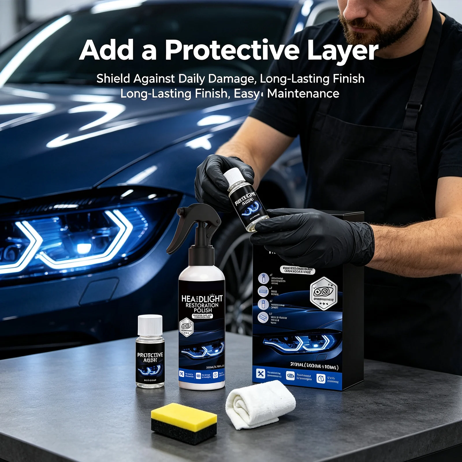 Automotive Headlamp Restoration Kit Remove Yellowing Oxidation Stain & Scratch Restore Clarity Car Headlight Restoration Cleaner
