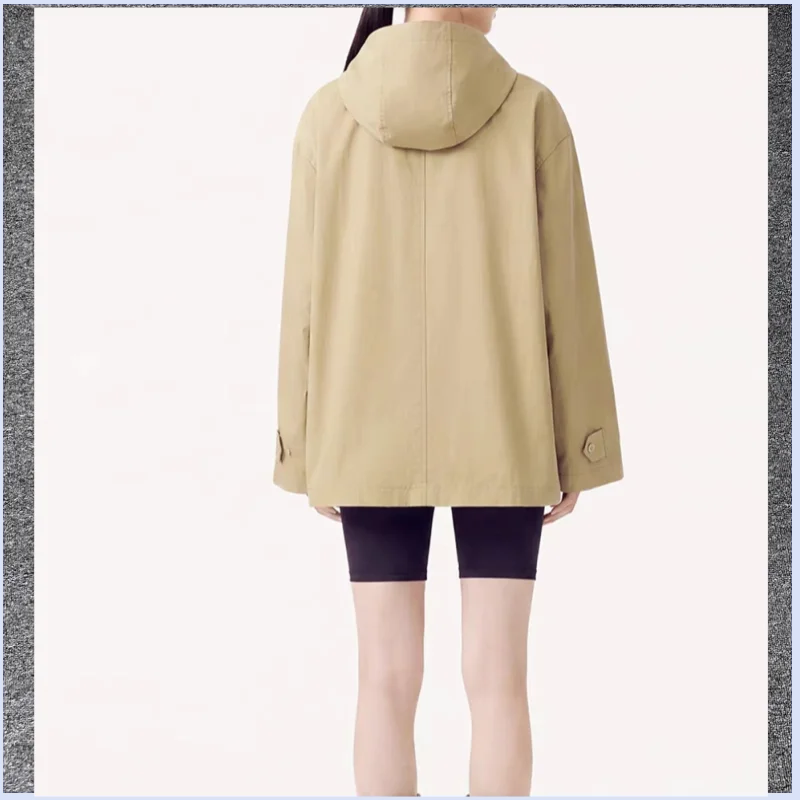 26 year Nordic style crisp scarf with lace up hood jacket for women's casual loose shoulder short windbreaker