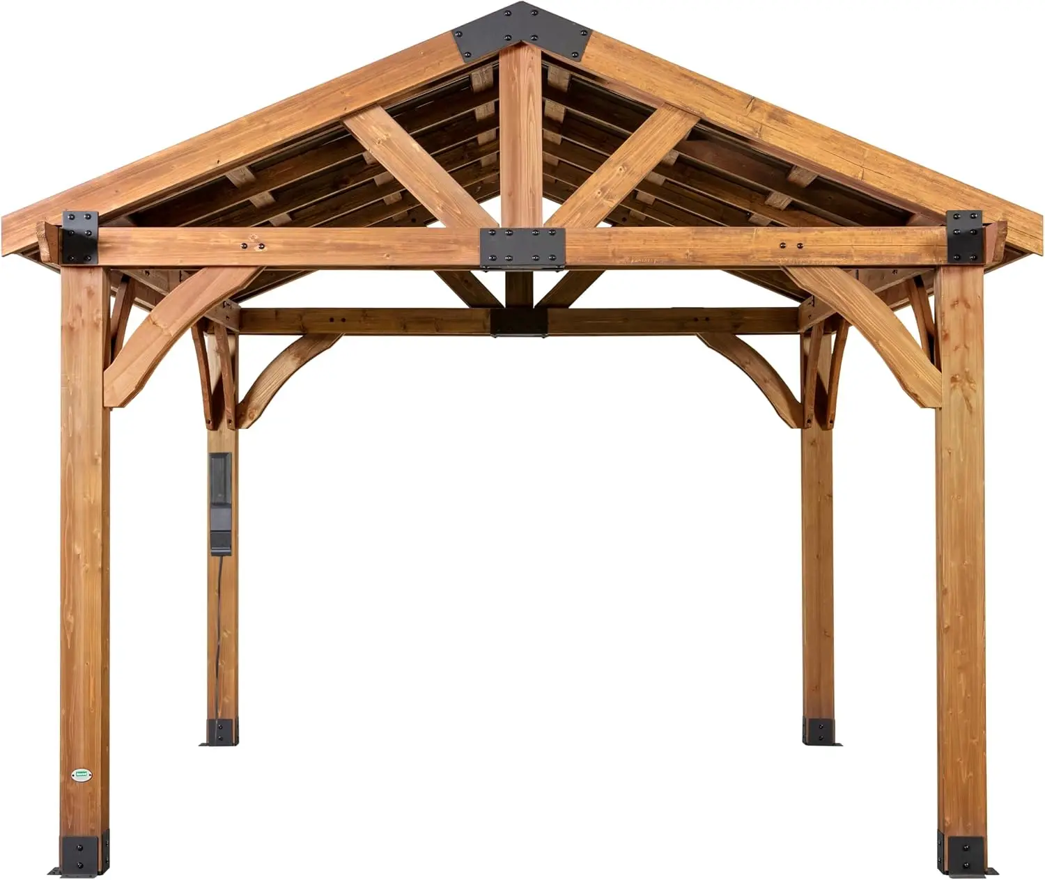 ^12' X 12' Cedar Wood Outdoor Gazebo Pavilion With Hardtop Galvanized Steel Peak Roof, Snow Support, Wind Resistance