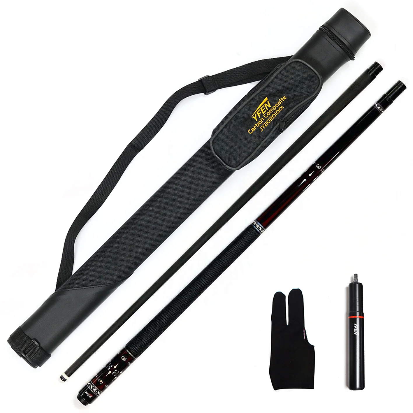 High-end YFen Billiard Pool Cue Set Carbon Fiber Shaft Pool Cue with Real Leather Cue Bag, Extension and Glove