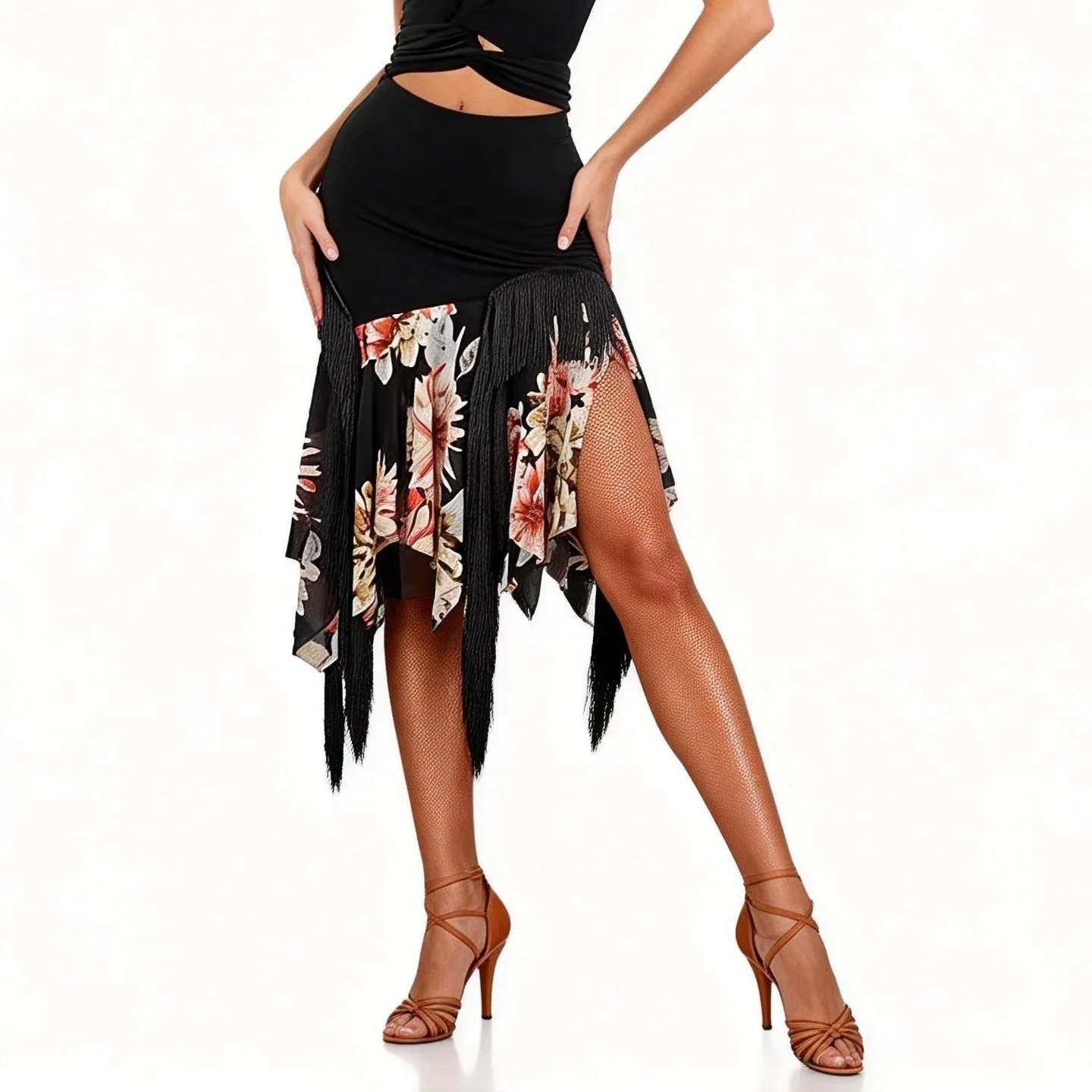 

Женская юбка с принтом и нерегулярными бахромами, женские костюмы для латинских танцев, одежда для тренировок, одежда для взрослых для танцев ча-ча-ча, румба, самба, DQL12275