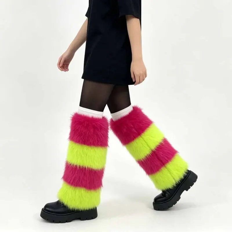 Imitation Fox Fur Plush Socks Fur Leg Cover Stage Performance Warm Cosplay Halloween Rave Party Leg Warmers