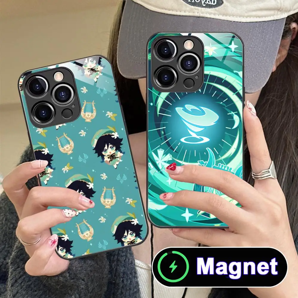 

Game GI Venti Phone Case for iPhone 17 16 15 14 13 12 11 Air Pro Max Plus Mini Glass Magnet Cover